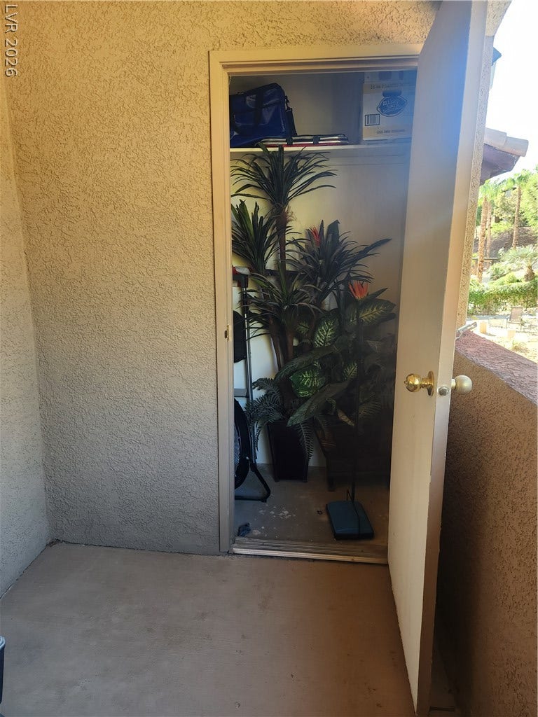 231 W Horizon Ridge Parkway, #924, Henderson, NV 89012 An exterior storage closet provides convenient additional space on the covered patio.