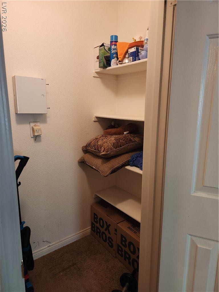 231 W Horizon Ridge Parkway, #924, Henderson, NV 89012 Functional built-in shelving maximizes vertical storage capacity within this compact closet space.