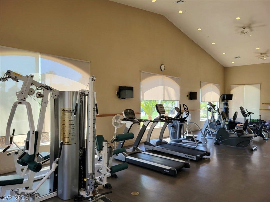 8175 Arville Street, #163, Las Vegas, NV 89139 High vaulted ceilings and recessed lighting define this well-appointed fitness space.