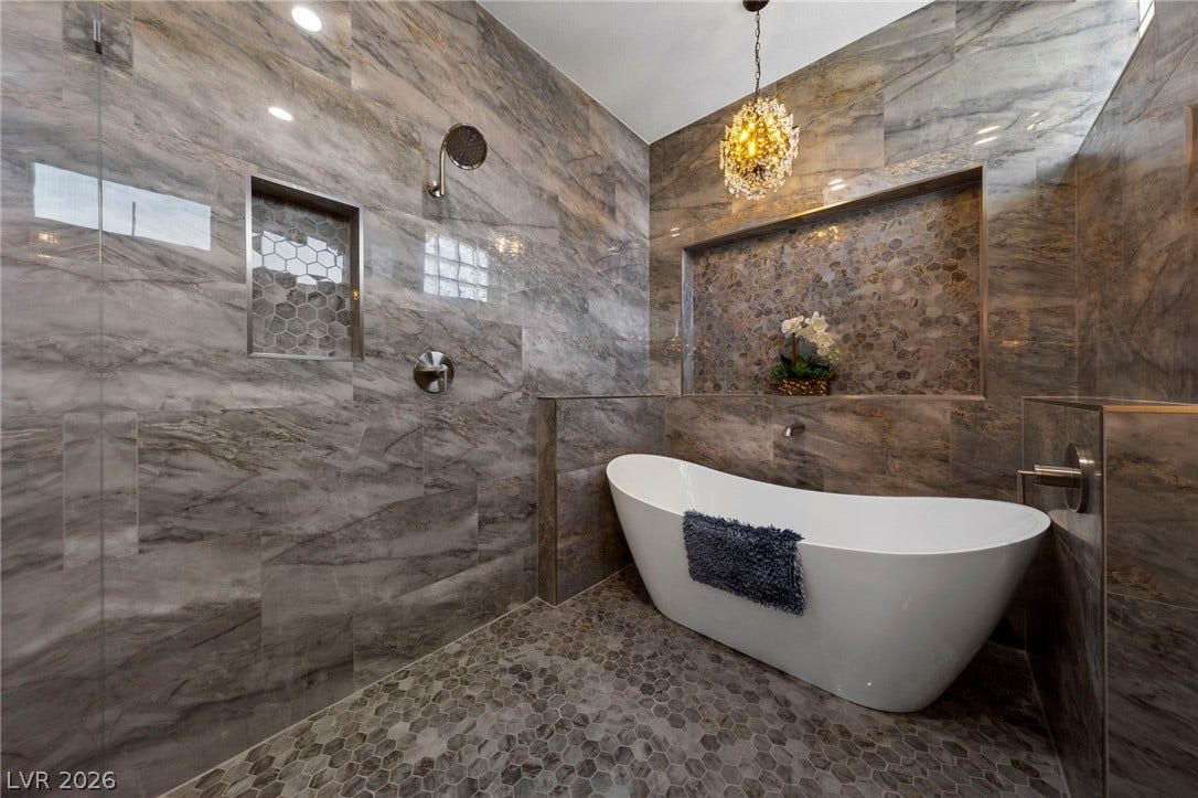 Master Shower Main Station with Niche....Custom Built Tub Surround with Shelving and Niche.....