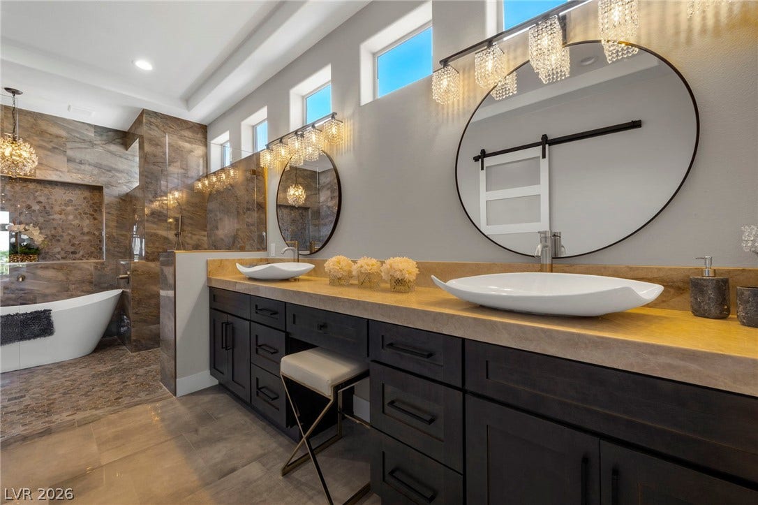 Dual Vanity with Makeup Space Featuring Beautiful Mirror and Lighting Combinations.....