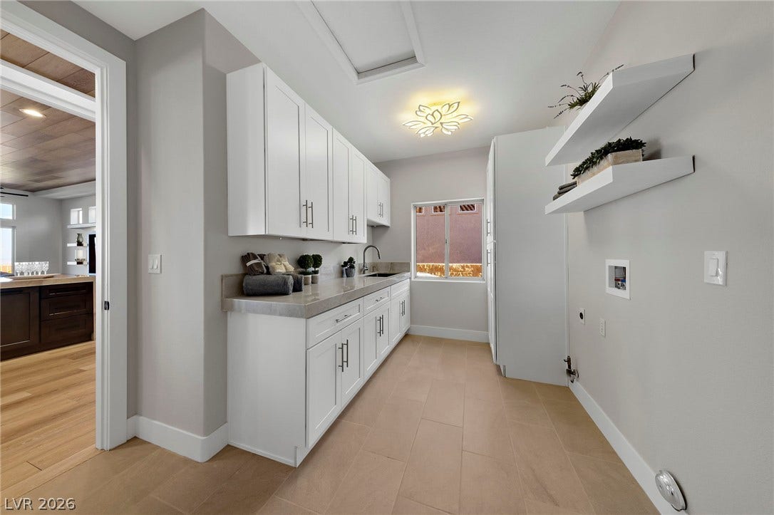 Laundry Room with Sink, Pantry Cabinet, Uppers / Lower Cabinets....Broom Closet to the Back of the Photographer....