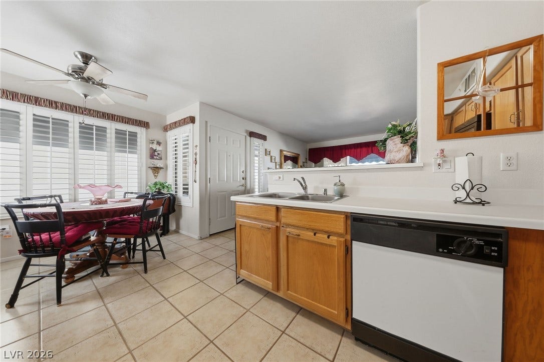 Kitchen open to dining area.