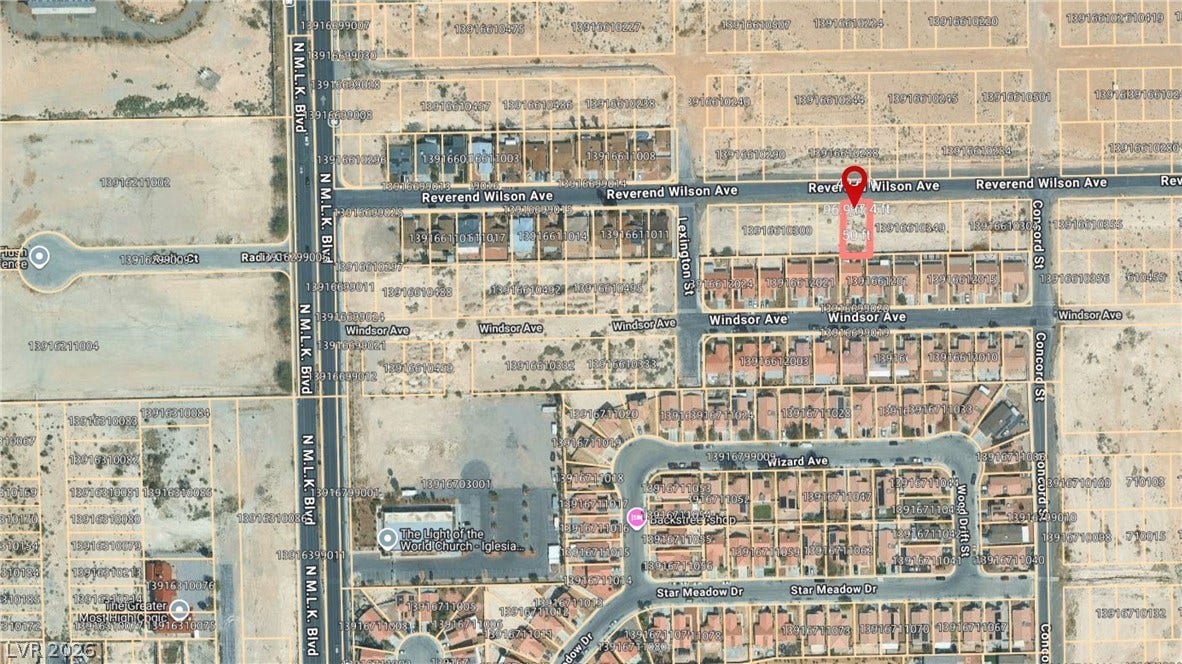 0 Reverend Wilson Drive, North Las Vegas, NV 89030 An aerial map highlights the property location within a structured residential neighborhood.