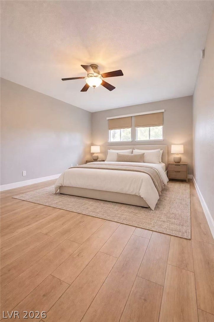 2838 Loveland Drive, #1608, Las Vegas, NV 89109 Natural window light enhance this serene bedroom space.