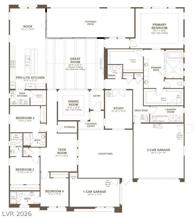 An engineered layout details the flow of this spacious single-story architectural design.