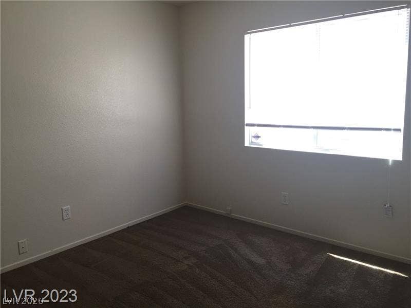 Plentiful natural light fills a versatile bedroom space featuring soft carpeting and large window.