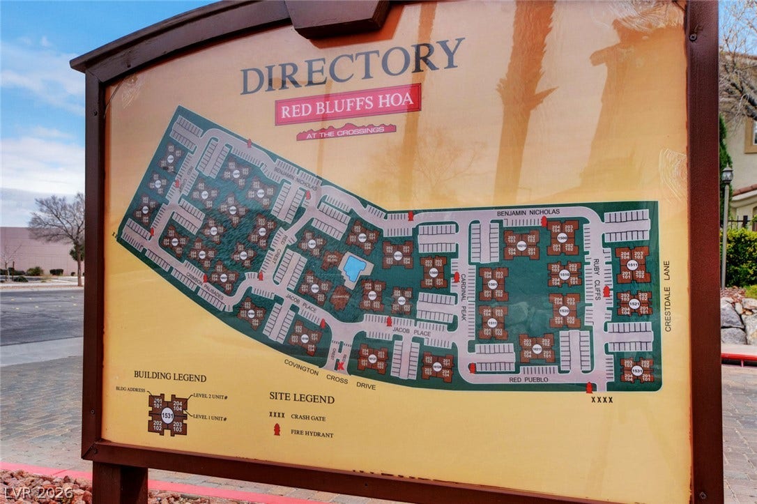 1520 Ruby Cliffs Lane, #203, Las Vegas, NV 89144 A detailed community site map illustrates the neighborhood layout and building placements.