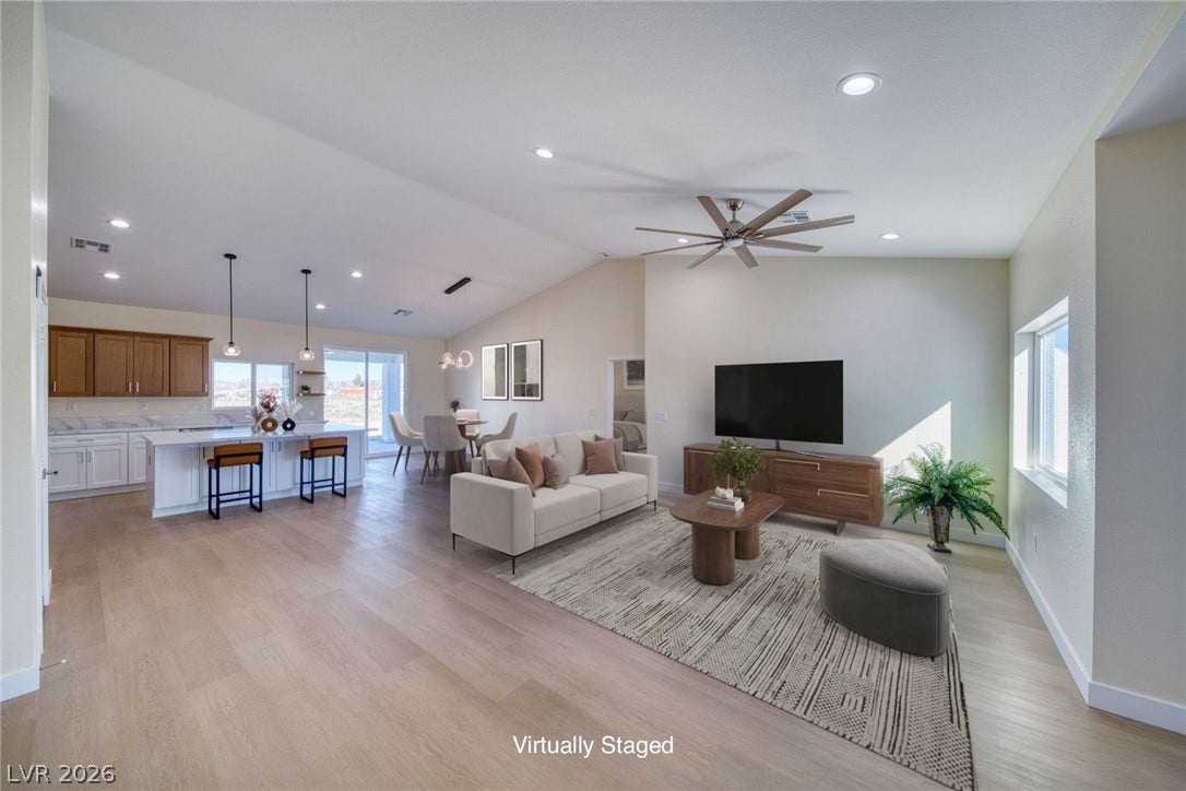 2880 S Red Rock, Pahrump, NV 89048 Great room vaulted ceiling virtually staged.