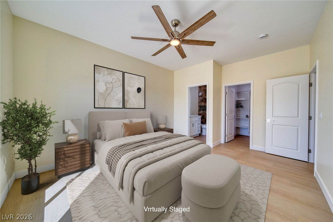 2880 S Red Rock, Pahrump, NV 89048 virtually staged guest bedroom with full bath & walk-in closet virtually s