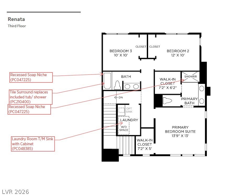 11869 Stone Run Avenue, Las Vegas, NV 89138 Thoughtfully planned third floor layout showcasing bedrooms, bathrooms, and a dedicated laundry area.