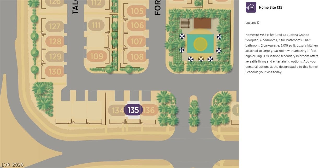 11869 Stone Run Avenue, Las Vegas, NV 89138 A detailed site map highlights the strategic positioning of home site 135.