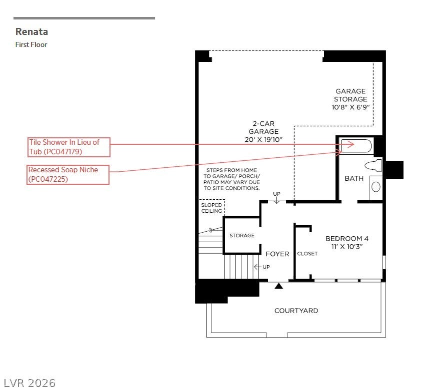 11869 Stone Run Avenue, Las Vegas, NV 89138 An intuitive first-floor layout features a courtyard entry, a spacious bedroom, and a double garage.