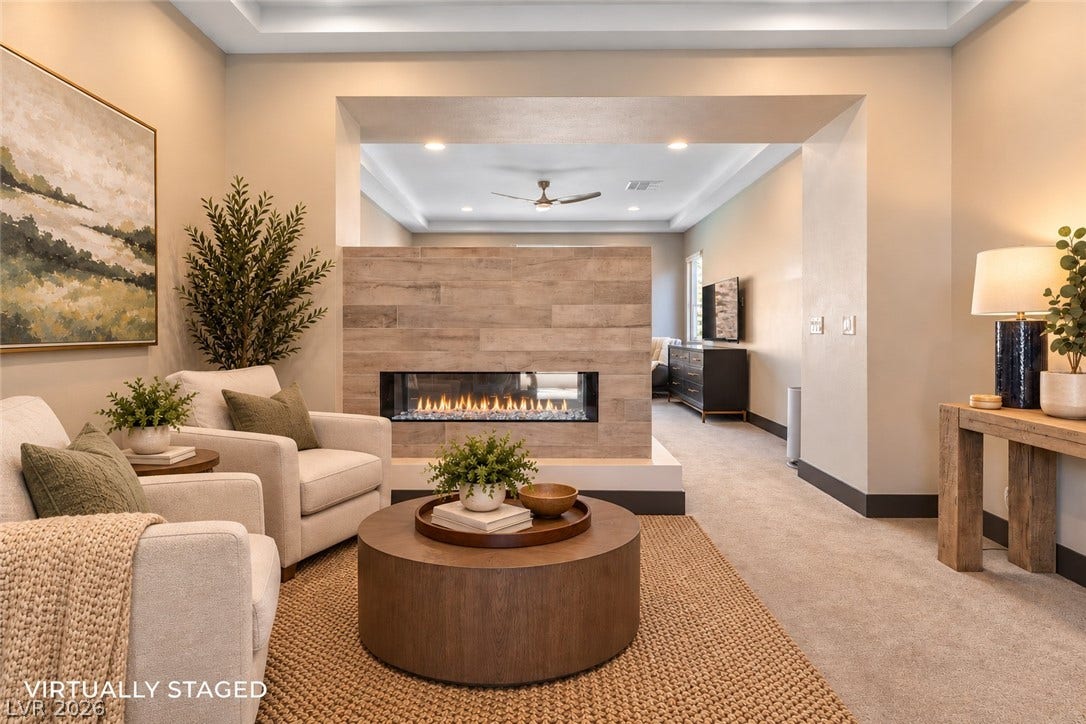 2999 The Peaks Lane, Las Vegas, NV 89138 Virtually staged sitting area in the primary bedroom