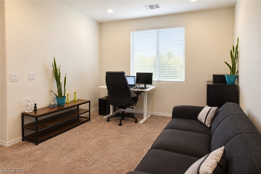 11886 Corenzio Avenue, Las Vegas, NV 89138 Recessed lighting illuminates this versatile workspace featuring wall-to-wall carpeting and a wide window. Loft area.