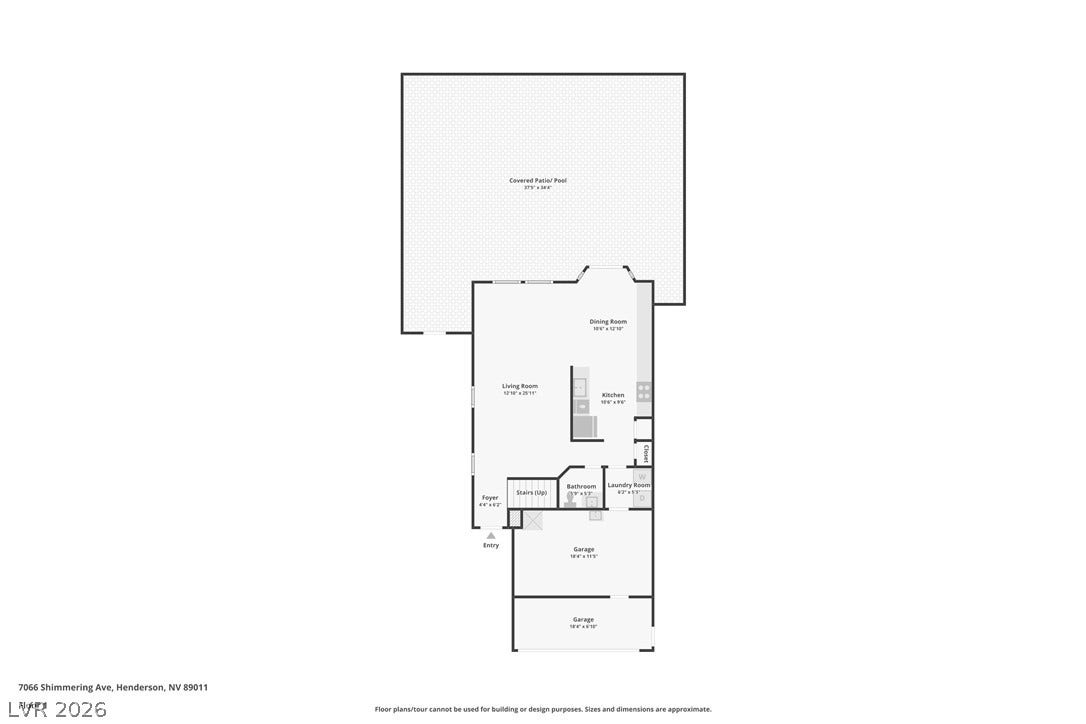7066 Shimmering Avenue, Henderson, NV 89011 First floor layout. A detailed layout illustrates the functional design of this two story home.