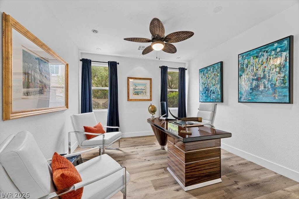9521 Queen Charlotte Drive, Las Vegas, NV 89145 Gleaming hardwood floors run through this bright study illuminated by large windows.