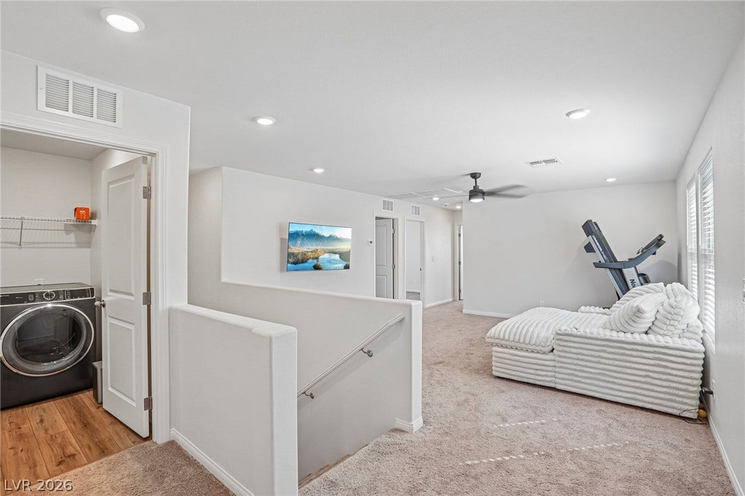 5937 Violet Crown Street, North Las Vegas, NV 89081 Plush carpeting anchors this versatile upstairs loft complete with a convenient laundry closet.