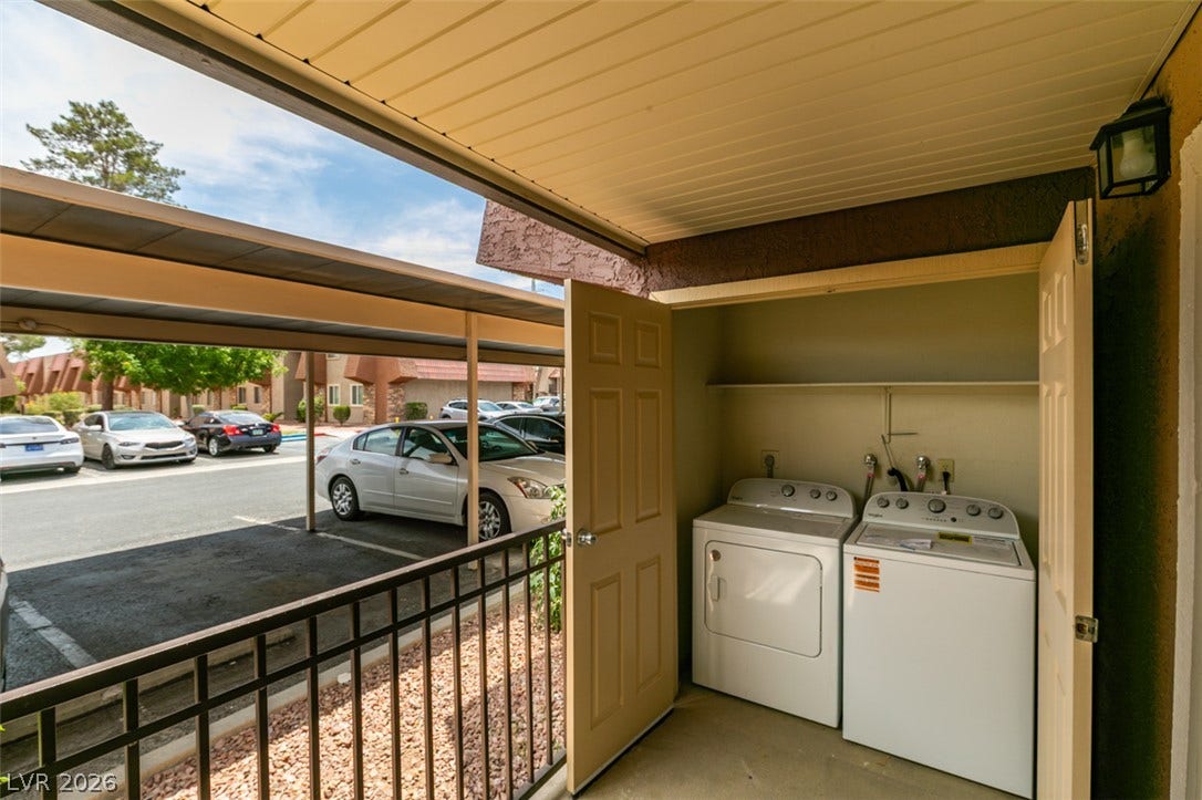 5240 Indian River Drive, #273, Las Vegas, NV 89103 An outdoor laundry closet provides washer and dryer hookups adjacent to covered carport parking.