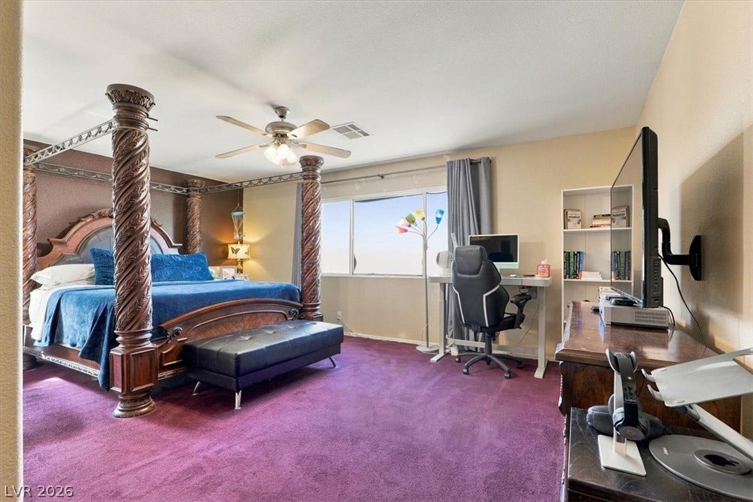 6329 Snow Cactus Street, North Las Vegas, NV 89031 Plush wall-to-wall carpeting and wide windows define this versatile, comfortable bedroom retreat.