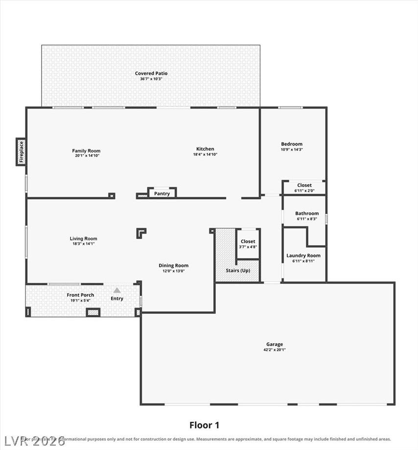 6329 Snow Cactus Street, North Las Vegas, NV 89031 An organized first-floor layout features an open living and dining area alongside a spacious garage.