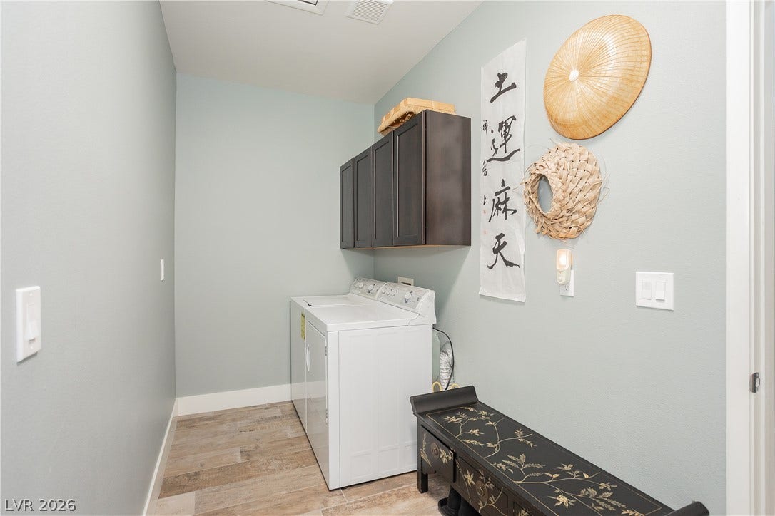 2421 Sunrise Springs Court, North Las Vegas, NV 89031 Dark cabinetry complements the durable wood-look tile flooring in this functional utility space.