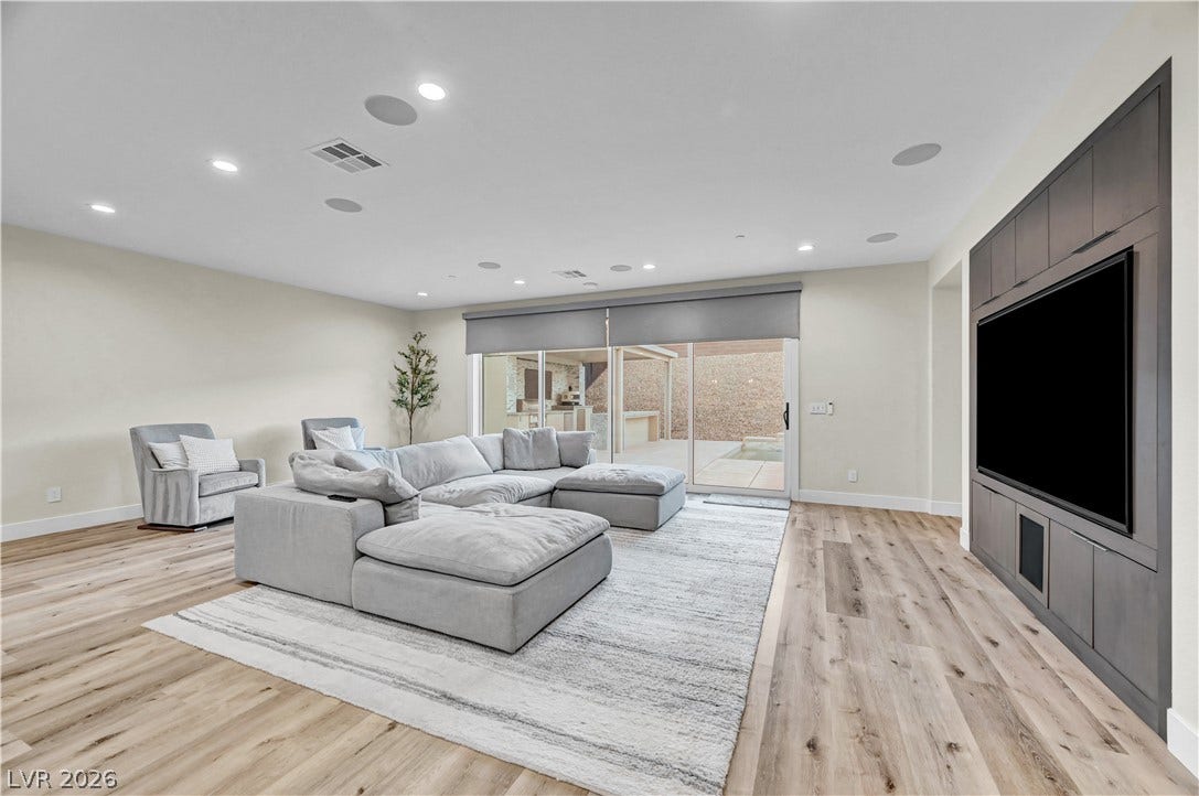 4709 Amazing View Street, Las Vegas, NV 89129 Sliding glass doors connect this open living space directly to the outdoor patio.