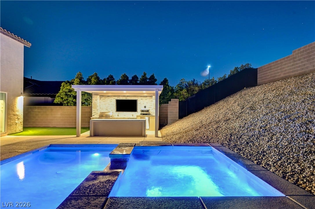4709 Amazing View Street, Las Vegas, NV 89129 A sparkling swimming pool and custom outdoor kitchen set the stage for effortless backyard entertaining.