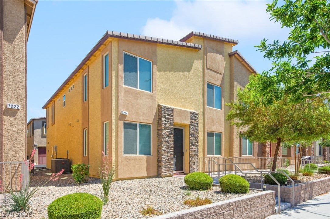 7224 Halo Falls Street, North Las Vegas, NV 89084 A contemporary exterior showcasing inviting stone accents and desert-friendly landscaping.