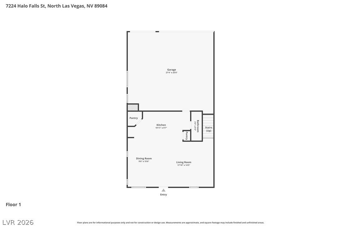 7224 Halo Falls Street, North Las Vegas, NV 89084 A well-organized floor plan highlights the functional layout of the ground level, including garage access and a convenient pantry.