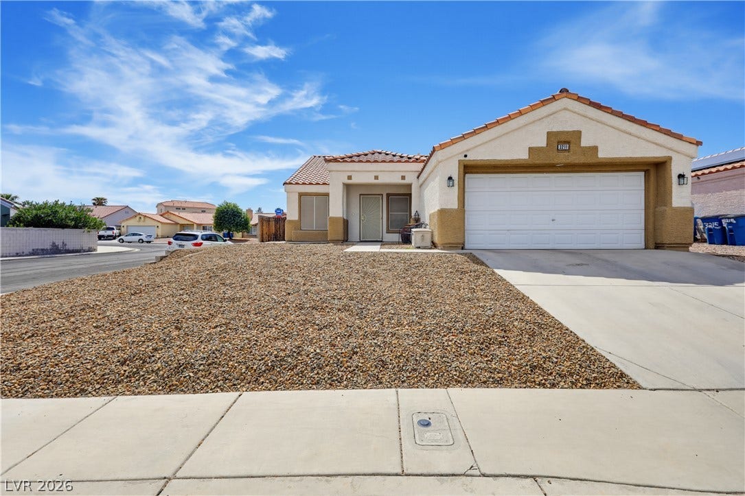 3211 Panamint Court, North Las Vegas, NV 89032 Classic stucco architecture defines this single-story home featuring a low-maintenance gravel front yard.