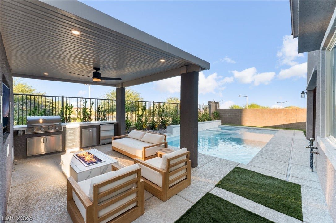 12424 Point Sierra Street, Las Vegas, NV 89138 An inviting covered patio opens directly to a pristine swimming pool and spa.