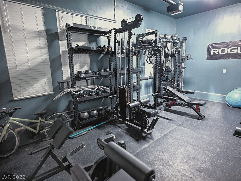 270 Shaded Canyon Drive, Henderson, NV 89012 Durable rubber flooring and high ceilings define this versatile dedicated home fitness space.