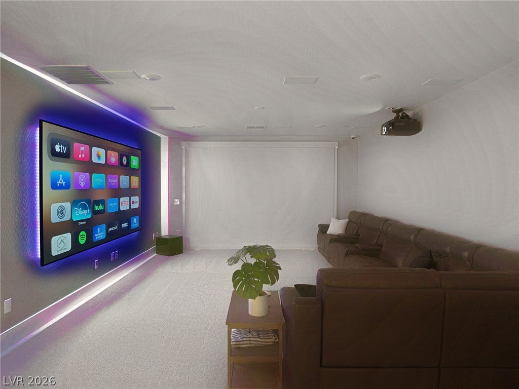 270 Shaded Canyon Drive, Henderson, NV 89012 Plush carpeting and custom recessed lighting elevate this private home theater room.