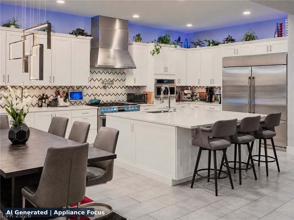 270 Shaded Canyon Drive, Henderson, NV 89012 Premium appliances anchor this chef-inspired kitchen featuring a large central island and stone countertops.