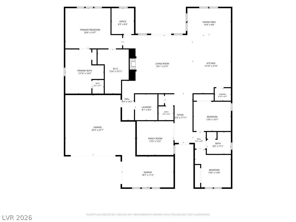 5745 N Golden Chase Court, Las Vegas, NV 89131 A detailed layout illustrates the functional flow of this spacious single-level residential floor plan.