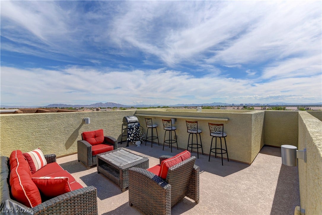 4650 Ranch House Road, #14, North Las Vegas, NV 89031 Panoramas of the distant mountains and city skyline await from this expansive rooftop terrace.
