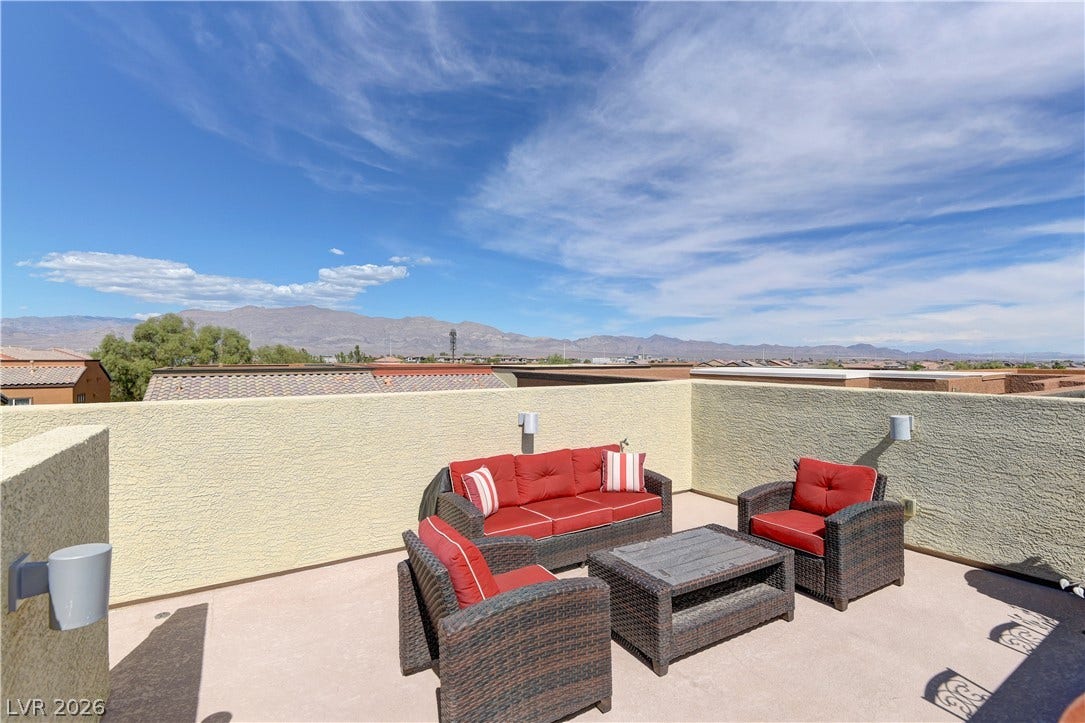 4650 Ranch House Road, #14, North Las Vegas, NV 89031 Panoramas of majestic mountains unfold from this elevated terrace.