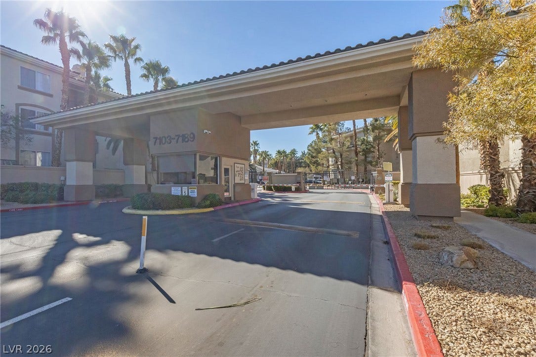 7139 S Durango Drive, #110, Las Vegas, NV 89113 An inviting gated entrance provides enhanced privacy and security for residents.