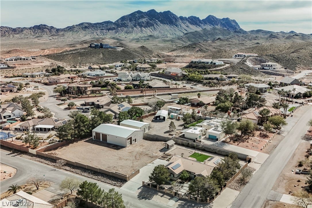 601 Sandy Drive, Henderson, NV 89002 Dramatic mountain ranges frame this tranquil desert neighborhood under clear blue skies.