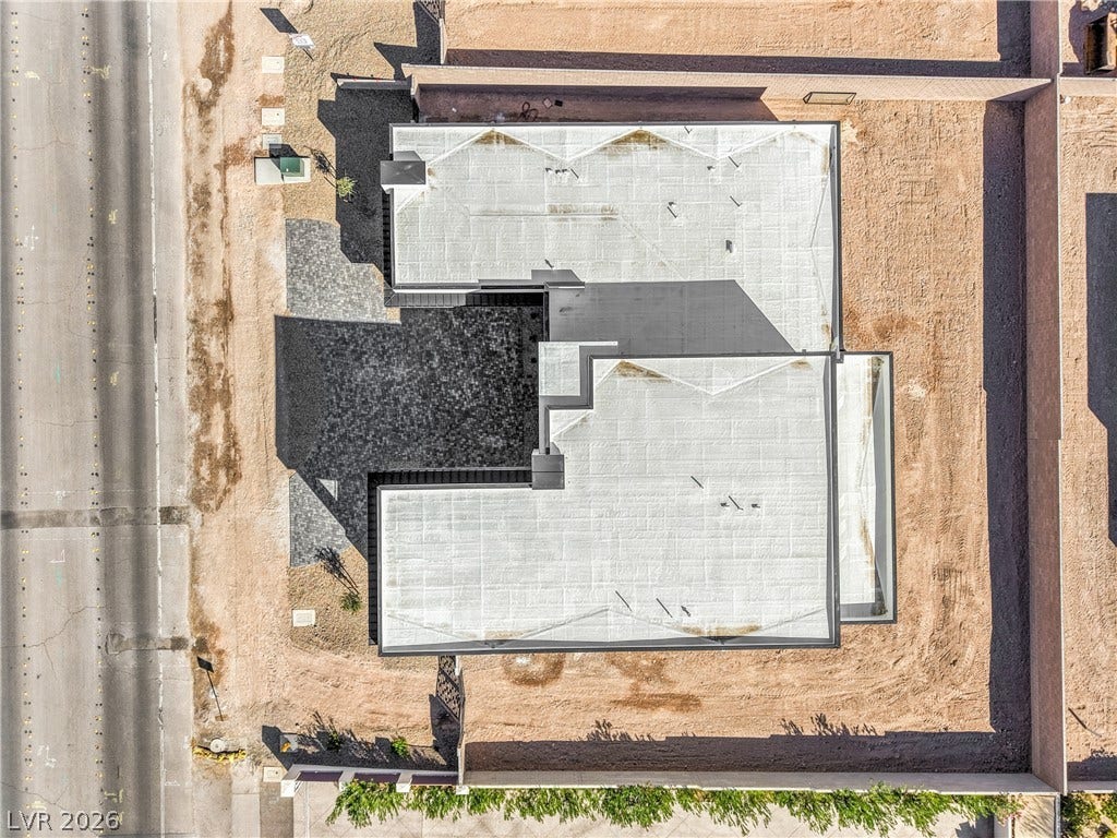 3051 E Serene Avenue, Henderson, NV 89074 A top-down aerial view displays the clean geometric lines of the modern roof structure.
