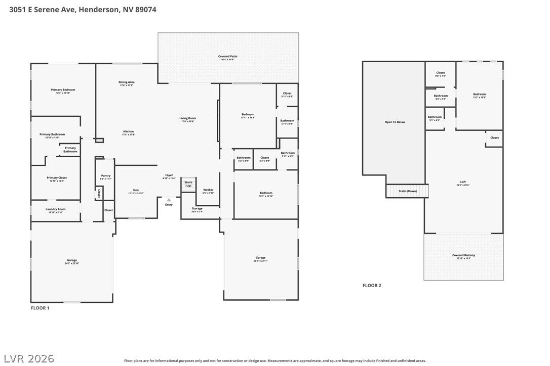 3051 E Serene Avenue, Henderson, NV 89074 An intuitive two-story floor plan illustrates a spacious and functional layout designed for modern living.