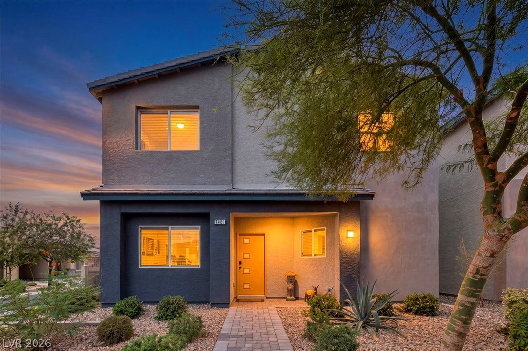 7481 Garnet Moon Street, North Las Vegas, NV 89084 Modern architecture meets desert landscaping in this two-story exterior presentation.