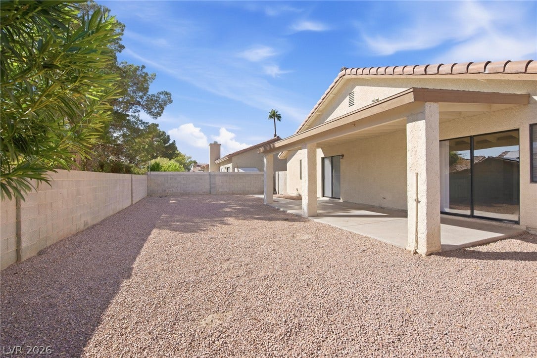 4448 Ryder Lane, North Las Vegas, NV 89031 A spacious covered patio overlooks the low-maintenance gravel yard enclosed by a block wall fence.