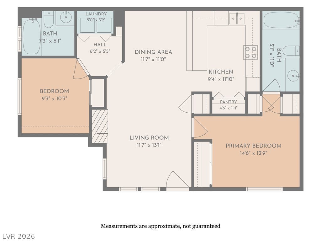 3450 Erva Street, #153, Las Vegas, NV 89117 An intuitive layout maximizes space and flow throughout this two-bedroom floor plan.