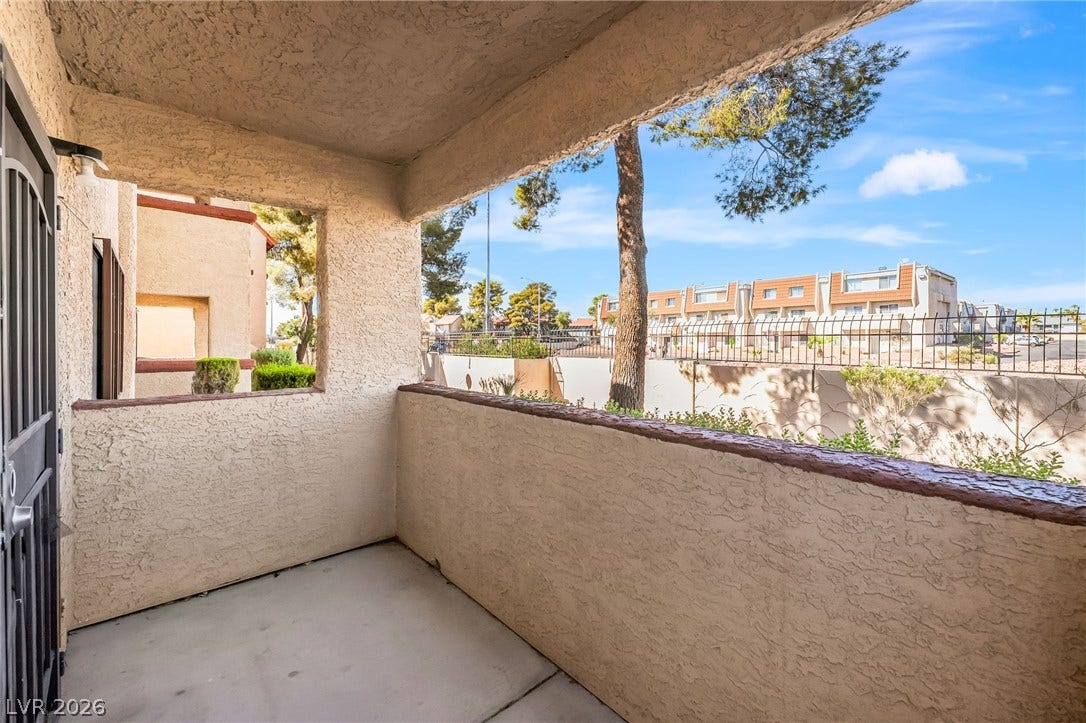 4340 Sanderling Circle, #78, Las Vegas, NV 89103 A private covered balcony looks out toward the surrounding neighborhood.