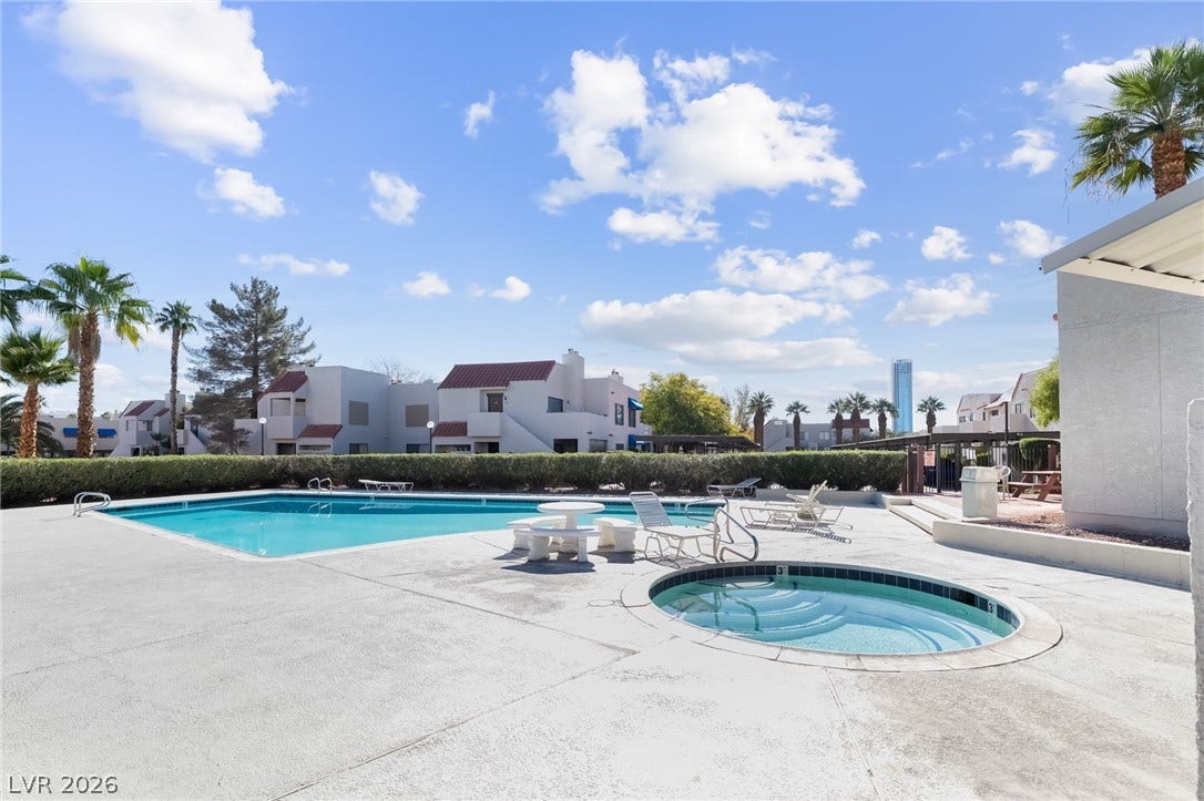 4340 Sanderling Circle, #78, Las Vegas, NV 89103 Sun-drenched outdoor recreation areas integrate a sparkling swimming pool and adjacent hot tub.
