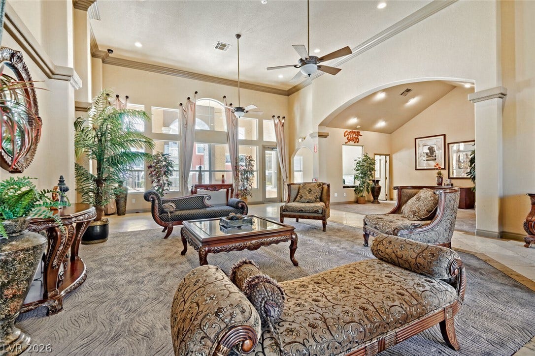 8101 W Flamingo Road, #1074, Las Vegas, NV 89147 Towering ceilings and arched transitions define this grand gathering space.