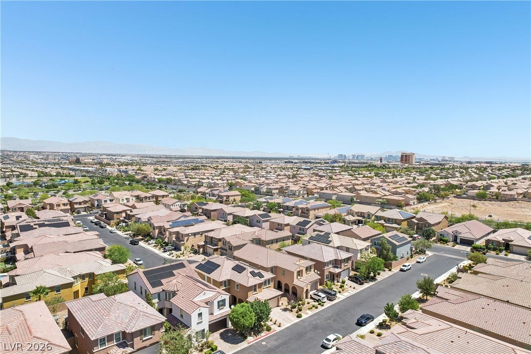 9490 Wild Valley Avenue, Las Vegas, NV 89148 Sweeping neighborhood views stretch toward the distant city skyline under clear blue skies.