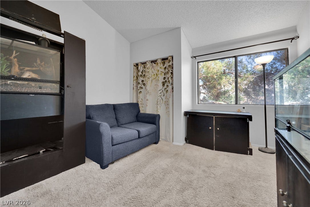 Vaulted ceilings and soft carpeting create a comfortable atmosphere in this versatile bonus room.